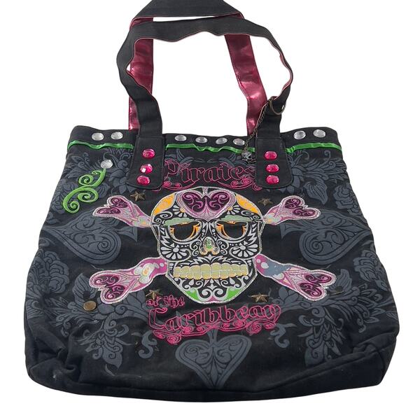 Disney Theme Park Merchandise Rhinestone Studded Pirate Caribbean Skull Tote - Picture 1 of 16